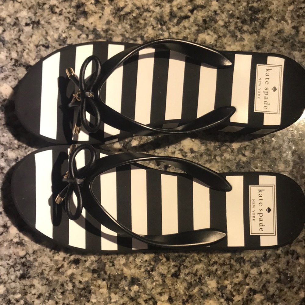 Kate spade black & white striped platform wedges